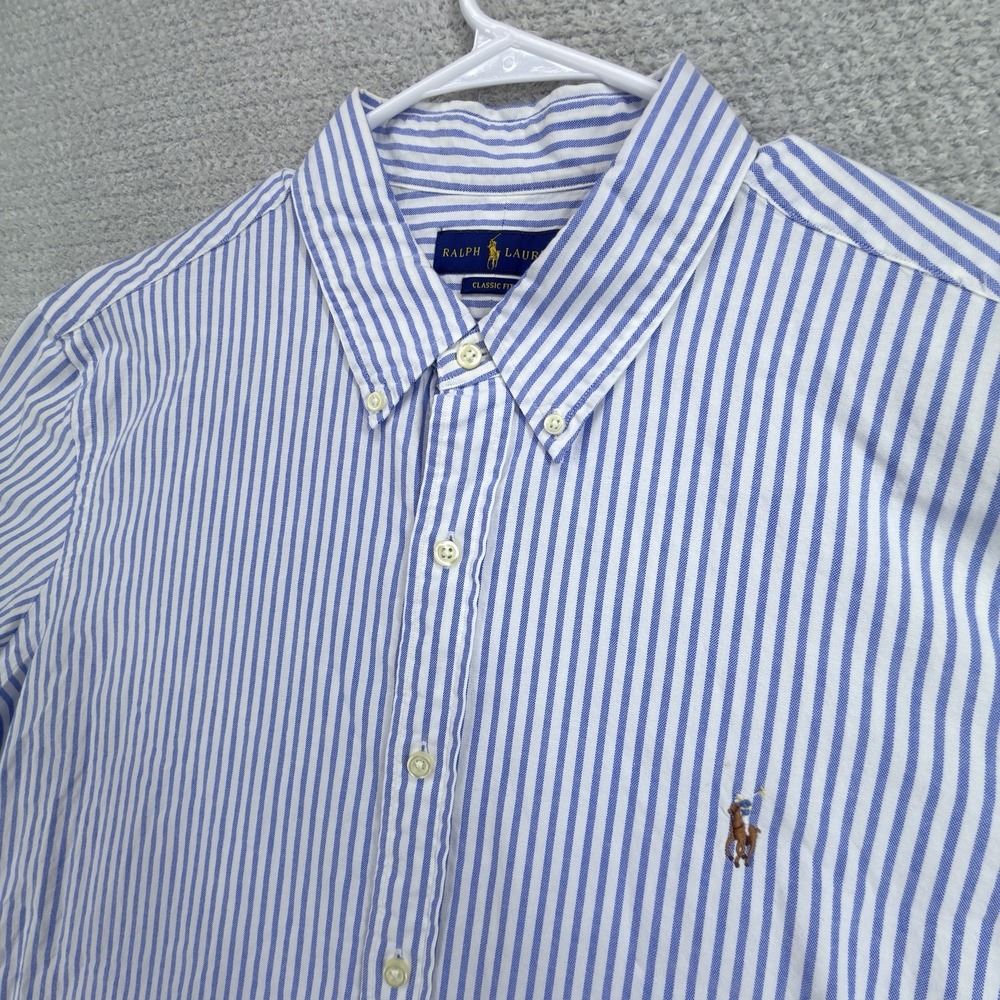 Ralph Lauren Oxford Shirt Mens XXL Blue White Stripe Classic Fit Short Sleeve